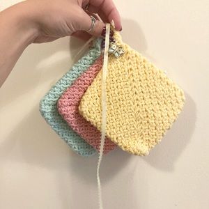 Vintage Handmade Crotchet Or Knit Hot Pads Pastel Coasters Set Of Three